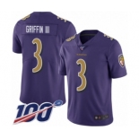 Men's Baltimore Ravens #3 Robert Griffin III Limited Purple Rush Vapor Untouchable 100th Season Football Jersey