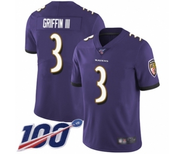 Men's Baltimore Ravens #3 Robert Griffin III Purple Team Color Vapor Untouchable Limited Player 100th Season Football Jersey