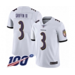 Men's Baltimore Ravens #3 Robert Griffin III White Vapor Untouchable Limited Player 100th Season Football Jersey