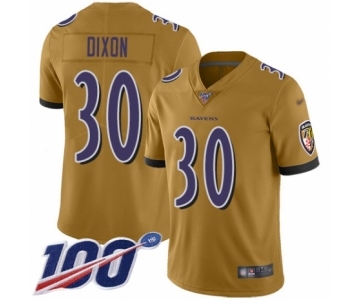 Men's Baltimore Ravens #30 Kenneth Dixon Limited Gold Inverted Legend 100th Season Football Jersey