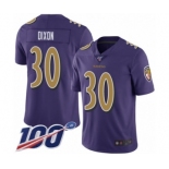 Men's Baltimore Ravens #30 Kenneth Dixon Limited Purple Rush Vapor Untouchable 100th Season Football Jersey