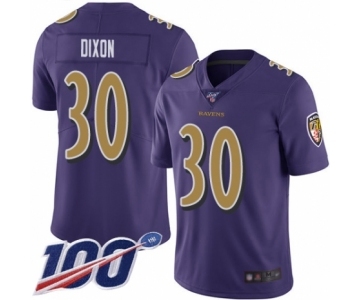 Men's Baltimore Ravens #30 Kenneth Dixon Limited Purple Rush Vapor Untouchable 100th Season Football Jersey