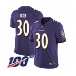 Men's Baltimore Ravens #30 Kenneth Dixon Purple Team Color Vapor Untouchable Limited Player 100th Season Football Jersey