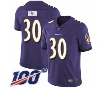 Men's Baltimore Ravens #30 Kenneth Dixon Purple Team Color Vapor Untouchable Limited Player 100th Season Football Jersey