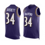 Men's Baltimore Ravens #34 Anthony Averett Limited Purple Player Name & Number Tank Top Football Jersey