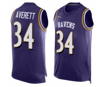 Men's Baltimore Ravens #34 Anthony Averett Limited Purple Player Name & Number Tank Top Football Jersey