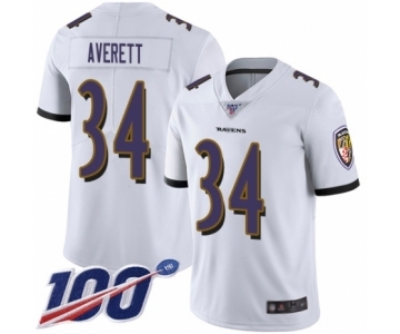 Men's Baltimore Ravens #34 Anthony Averett White Vapor Untouchable Limited Player 100th Season Football Jersey