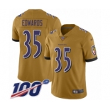 Men's Baltimore Ravens #35 Gus Edwards Limited Gold Inverted Legend 100th Season Football Jersey