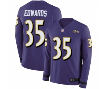 Men's Baltimore Ravens #35 Gus Edwards Limited Purple Therma Long Sleeve Football Jersey