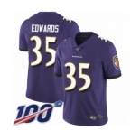 Men's Baltimore Ravens #35 Gus Edwards Purple Team Color Vapor Untouchable Limited Player 100th Season Football Jersey