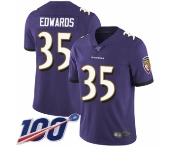 Men's Baltimore Ravens #35 Gus Edwards Purple Team Color Vapor Untouchable Limited Player 100th Season Football Jersey