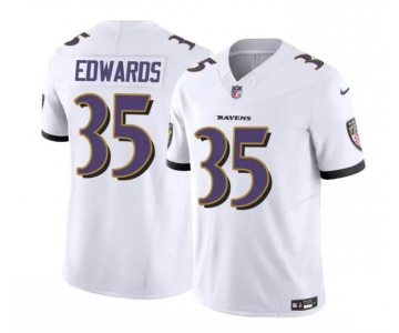 Men's Baltimore Ravens #35 Gus Edwards White 2023 F.U.S.E. Vapor Limited Football Stitched Jersey