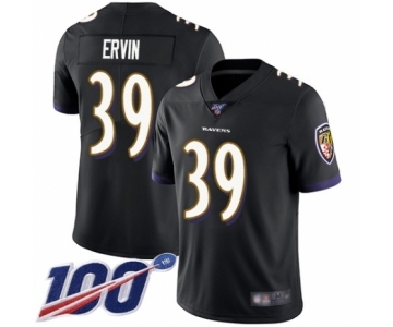 Men's Baltimore Ravens #39 Tyler Ervin Black Alternate Vapor Untouchable Limited Player 100th Season Football Jersey