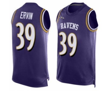 Men's Baltimore Ravens #39 Tyler Ervin Elite Purple Player Name & Number Tank Top Football Jersey