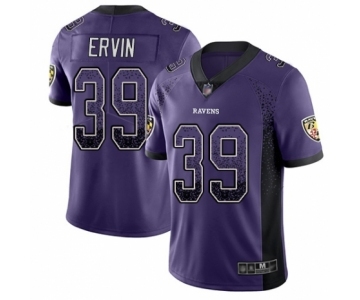 Men's Baltimore Ravens #39 Tyler Ervin Limited Purple Rush Drift Fashion Football Jersey