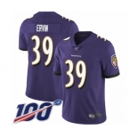 Men's Baltimore Ravens #39 Tyler Ervin Purple Team Color Vapor Untouchable Limited Player 100th Season Football Jersey