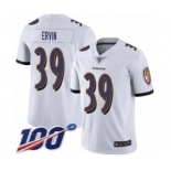 Men's Baltimore Ravens #39 Tyler Ervin White Vapor Untouchable Limited Player 100th Season Football Jersey