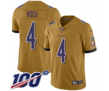 Men's Baltimore Ravens #4 Sam Koch Limited Gold Inverted Legend 100th Season Football Jersey