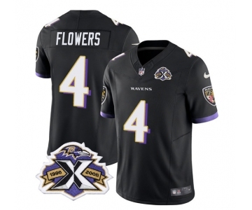 Men's Baltimore Ravens #4 Zay Flowers Black 2023 F.U.S.E With Patch Throwback Vapor Limited Stitched Jersey