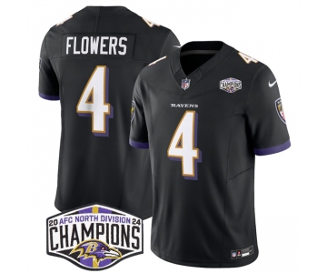 Men's Baltimore Ravens #4 Zay Flowers Black F.U.S.E 2024 AFC North Division Champions Vapor Limited Football Jersey