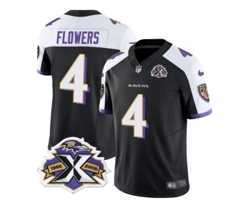 Men's Baltimore Ravens #4 Zay Flowers Black White 2023 F.U.S.E With Patch Throwback Vapor Limited Stitched Jersey