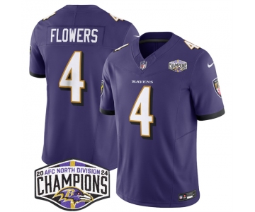 Men's Baltimore Ravens #4 Zay Flowers Purple F.U.S.E 2024 AFC North Division Champions Vapor Limited Football Jersey