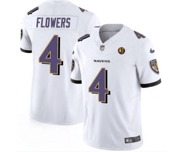 Men's Baltimore Ravens #4 Zay Flowers White 2023 F.U.S.E. With John Madden Patch Vapor Limited Football Stitched Jersey