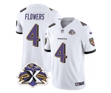 Men's Baltimore Ravens #4 Zay Flowers White 2023 F.U.S.E With Patch Throwback Vapor Limited Stitched Jersey