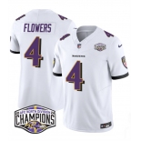 Men's Baltimore Ravens #4 Zay Flowers White F.U.S.E 2024 AFC North Division Champions Vapor Limited Football Jersey