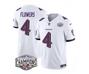 Men's Baltimore Ravens #4 Zay Flowers White F.U.S.E 2024 AFC North Division Champions Vapor Limited Football Jersey