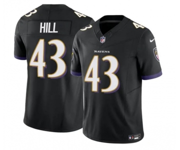 Men's Baltimore Ravens #43 Justice Hill Black 2023 F.U.S.E. Vapor Limited Football Stitched Jersey