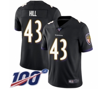 Men's Baltimore Ravens #43 Justice Hill Black Alternate Vapor Untouchable Limited Player 100th Season Football Jersey