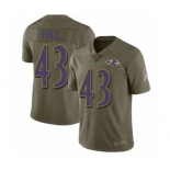 Men's Baltimore Ravens #43 Justice Hill Limited Olive 2017 Salute to Service Football Jersey