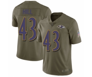 Men's Baltimore Ravens #43 Justice Hill Limited Olive 2017 Salute to Service Football Jersey