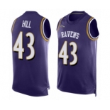 Men's Baltimore Ravens #43 Justice Hill Limited Purple Player Name & Number Tank Top Football Jersey