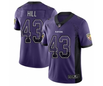 Men's Baltimore Ravens #43 Justice Hill Limited Purple Rush Drift Fashion Football Jersey