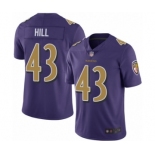 Men's Baltimore Ravens #43 Justice Hill Limited Purple Rush Vapor Untouchable Football Jersey