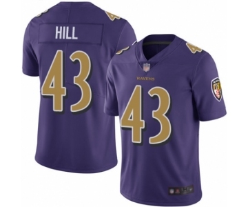 Men's Baltimore Ravens #43 Justice Hill Limited Purple Rush Vapor Untouchable Football Jersey