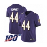 Men's Baltimore Ravens #44 Marlon Humphrey Purple Team Color Vapor Untouchable Limited Player 100th Season Football Jersey