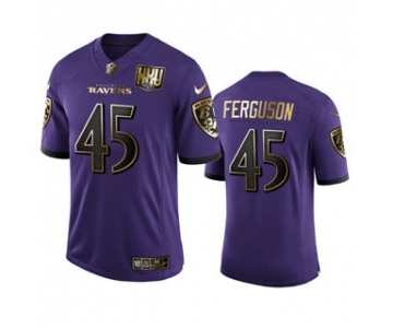 Men's Baltimore Ravens #45 Jaylon Ferguson Purple Team 25th Season Golden Limited Football Jersey