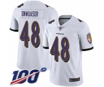 Men's Baltimore Ravens #48 Patrick Onwuasor White Vapor Untouchable Limited Player 100th Season Football Jersey