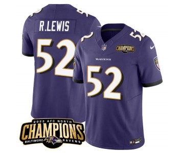 Men's Baltimore Ravens #52 Ray Lewis Purple 2023 F.U.S.E. AFC North Champions Vapor Limited Football Stitched Jersey