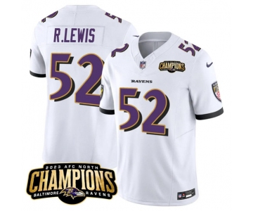 Men's Baltimore Ravens #52 Ray Lewis White 2023 F.U.S.E. AFC North Champions Vapor Limited Football Stitched Jersey