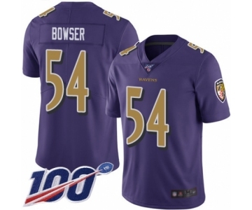 Men's Baltimore Ravens #54 Tyus Bowser Limited Purple Rush Vapor Untouchable 100th Season Football Jersey