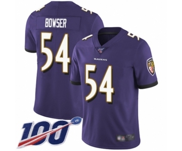 Men's Baltimore Ravens #54 Tyus Bowser Purple Team Color Vapor Untouchable Limited Player 100th Season Football Jersey