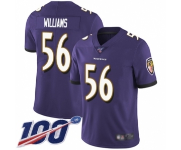 Men's Baltimore Ravens #56 Tim Williams Purple Team Color Vapor Untouchable Limited Player 100th Season Football Jersey