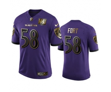 Men's Baltimore Ravens #58 L.J. Fort Purple Team 25th Season Golden Limited Football Jersey