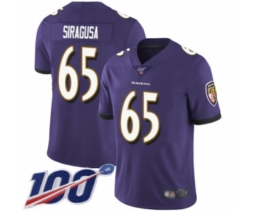 Men's Baltimore Ravens #65 Nico Siragusa Purple Team Color Vapor Untouchable Limited Player 100th Season Football Jersey