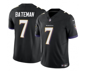 Men's Baltimore Ravens #7 Rashod Bateman Black 2023 F.U.S.E Vapor Limited Football Jersey