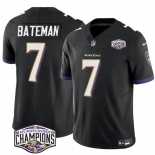 Men's Baltimore Ravens #7 Rashod Bateman Black F.U.S.E 2024 AFC North Division Champions Vapor Limited Football Jersey